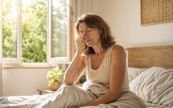 Femme fatiguée après une nuit d'insomnie liée à la canicule