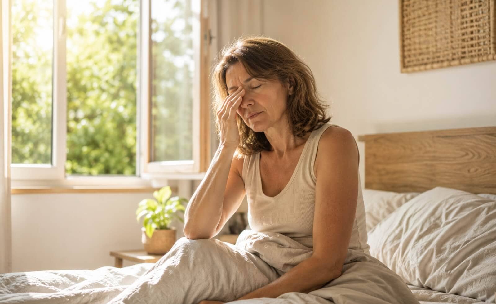 Femme fatiguée après une nuit d'insomnie liée à la canicule